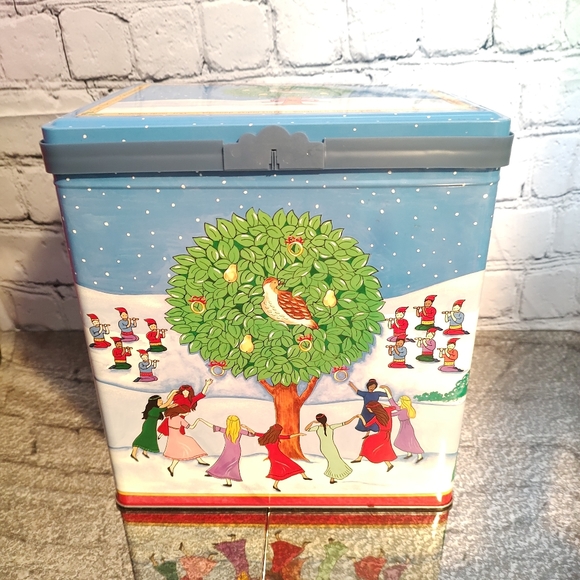 1999 Partridge In A Pear Tree Latching Flip Top Popcorn Tin Olive Can Company - Picture 1 of 11